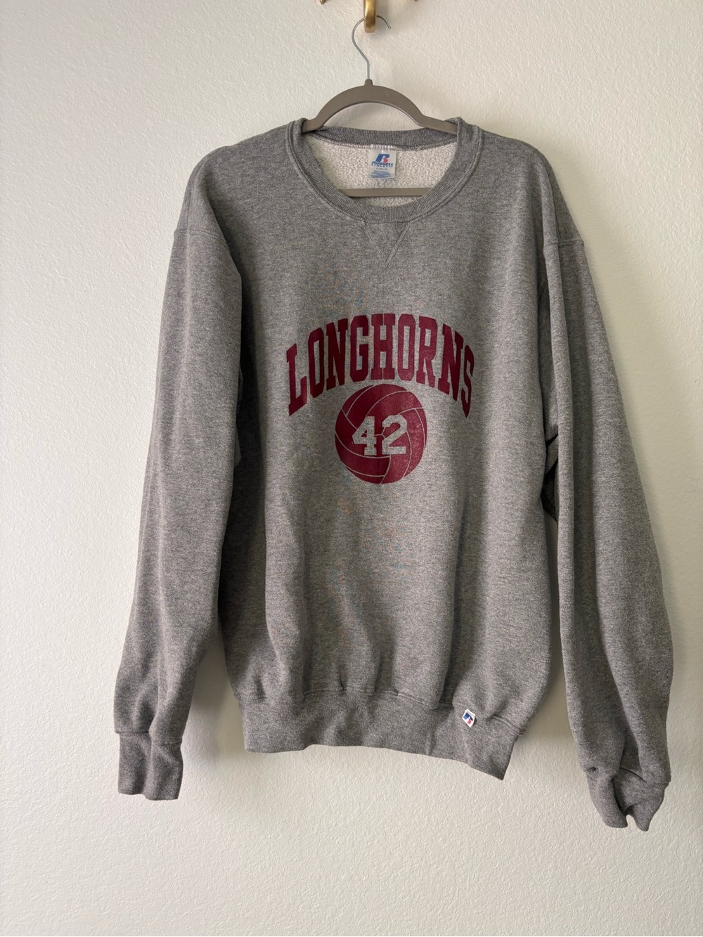Russell Athletic Grey Crewneck with Maroon Longhorns 42 Graphic